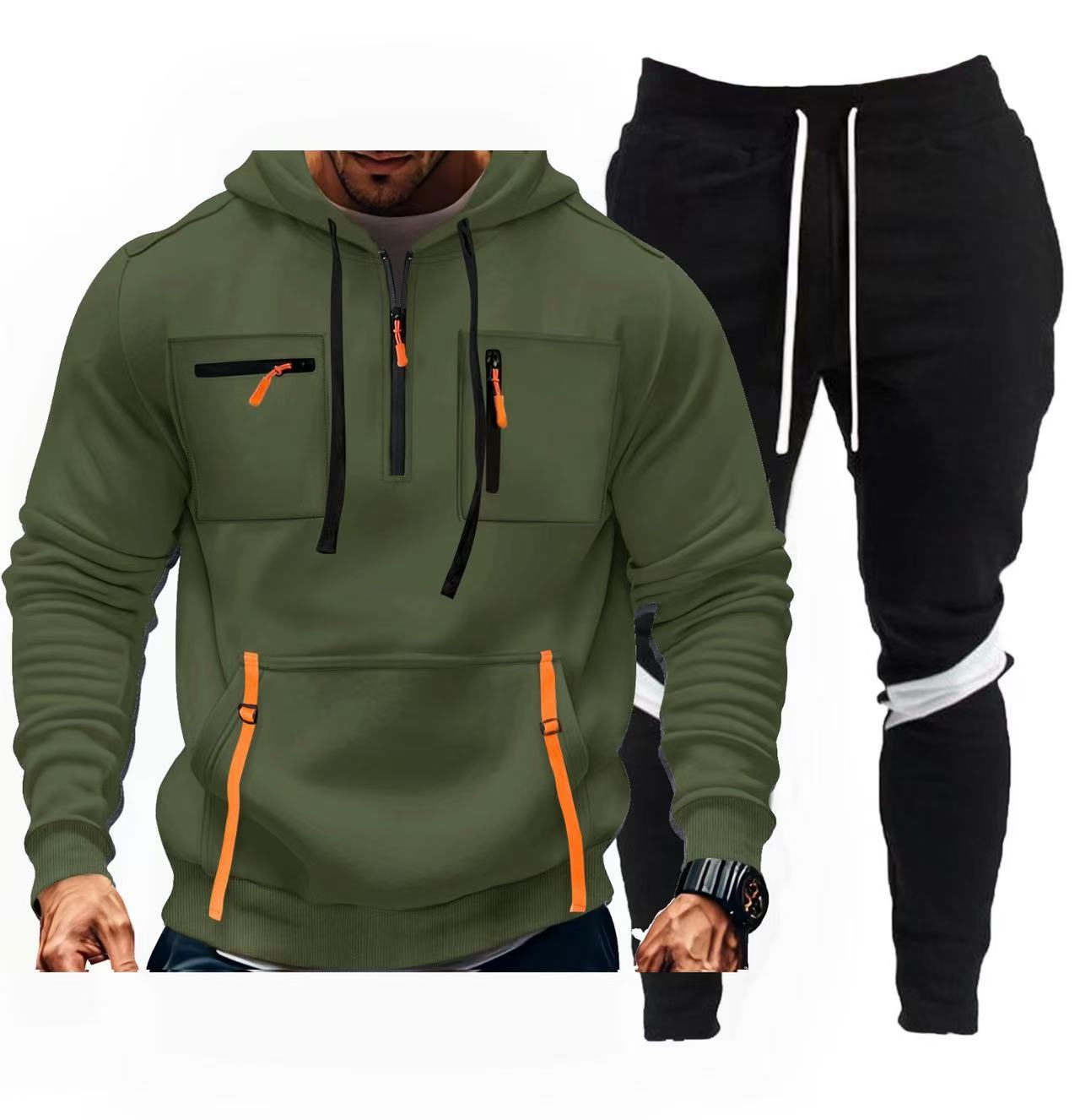 Street-wave Men's Athletic Hoodie And Jogger Set With Neon Zippers For Active Lifestyles