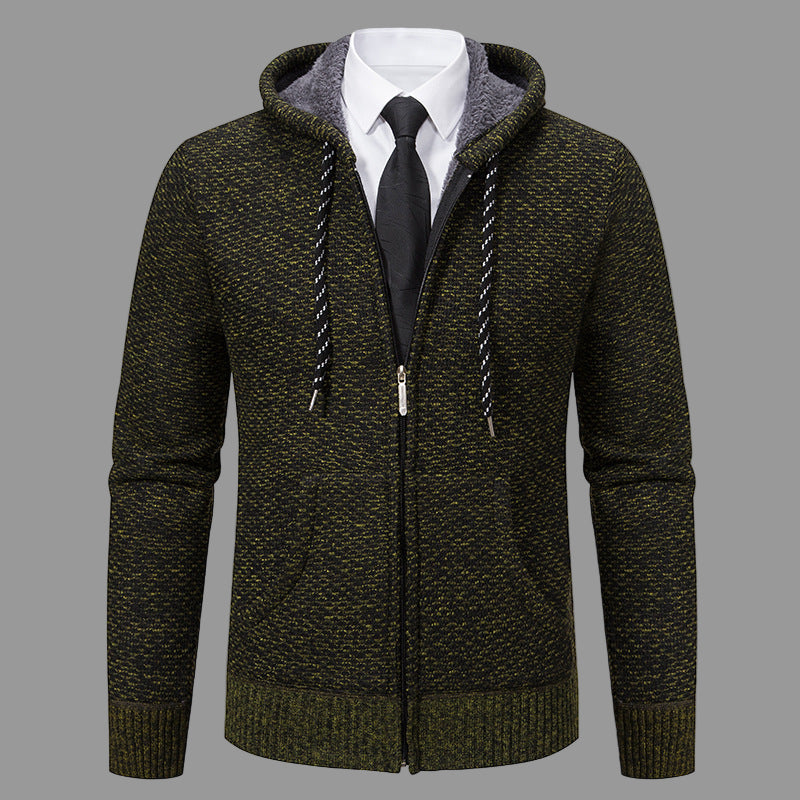 Street-Wave Mens Hooded Cardigan Knit Blend Full Zip With Ribbed Cuffs For Smart Casual Layering