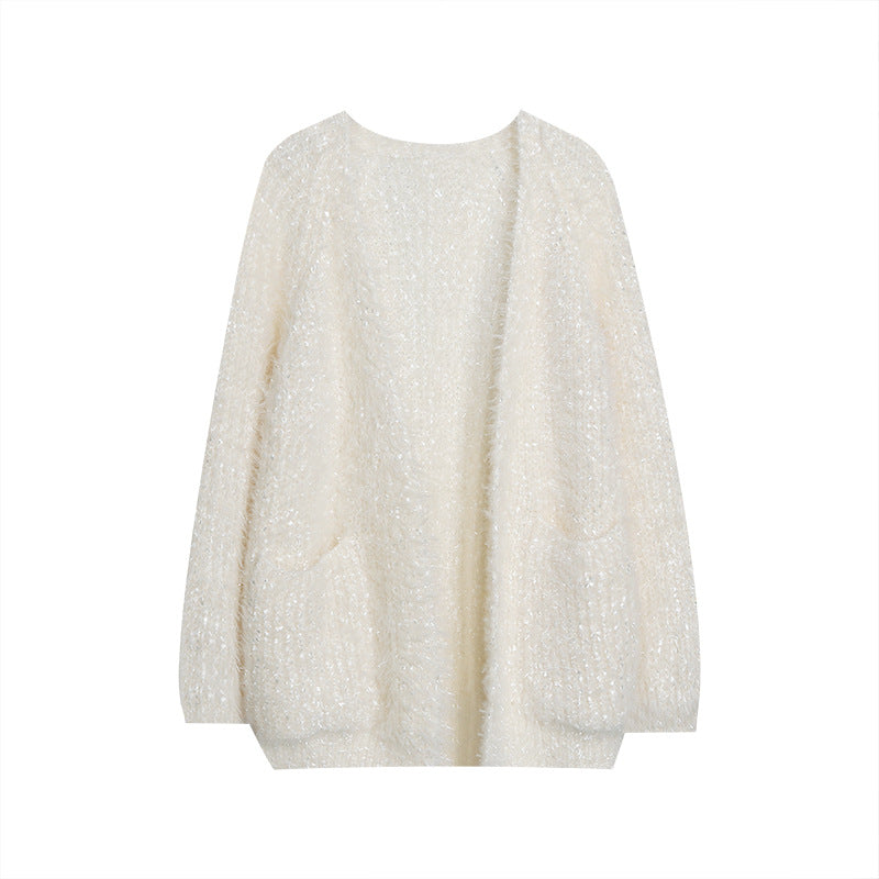 Street-Wave Glitter Knit Cardigan for Women, Modern Casual Look, Cozy Sparkle Shine