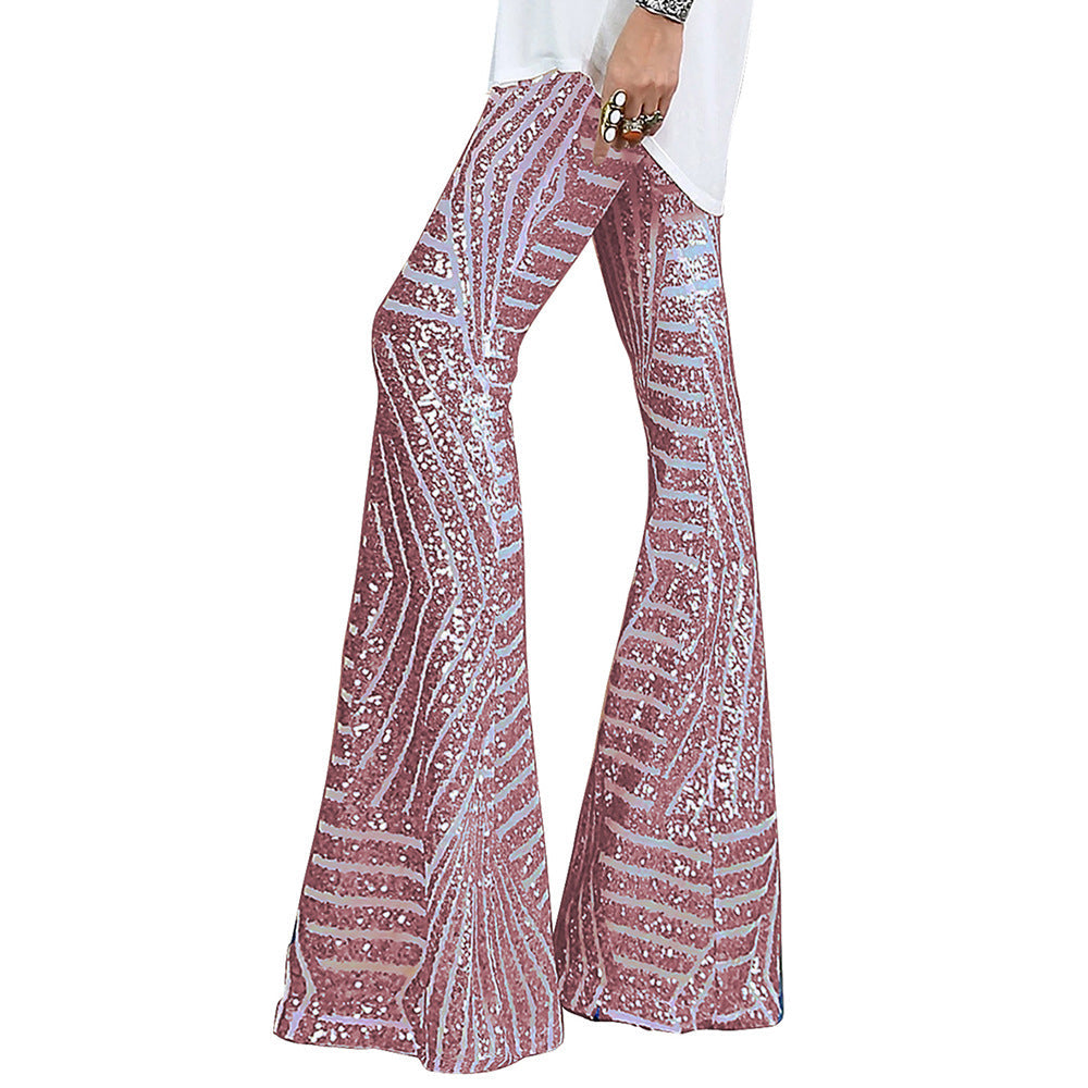 Street-Wave Glitter Flared Sequin Pants Glam Nightlife Look For Party Lovers Statement Piece