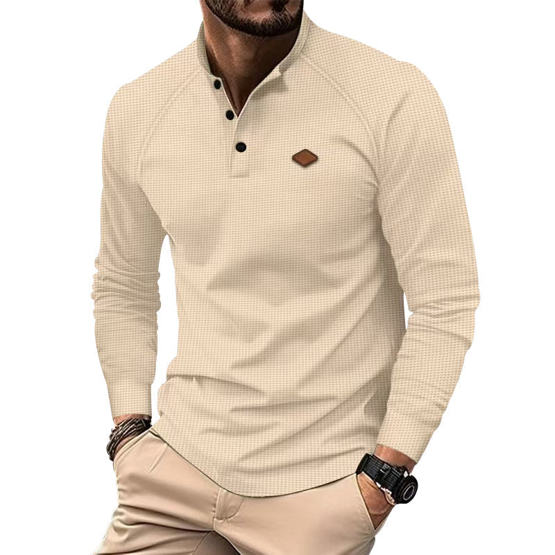 Street-wave Mens Long Sleeve Henley Shirt With Textured Surface And Button Details Breathable Comfort
