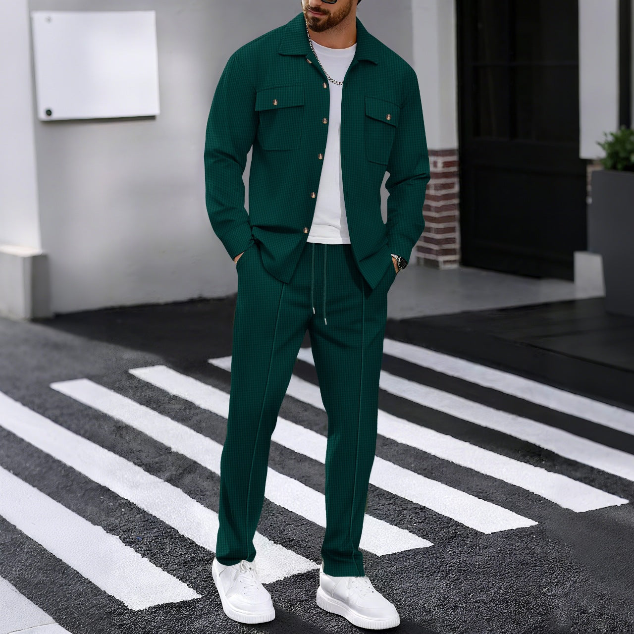 Street-Wave Men's Stylish Leisure Set With Structured Jacket And Comfortable Trousers For Everyday Urban Wear