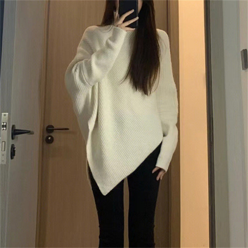 Street Wave Womens Asymmetric Knit Pullover In Oversized Cozy Fit For Modern Wardrobe