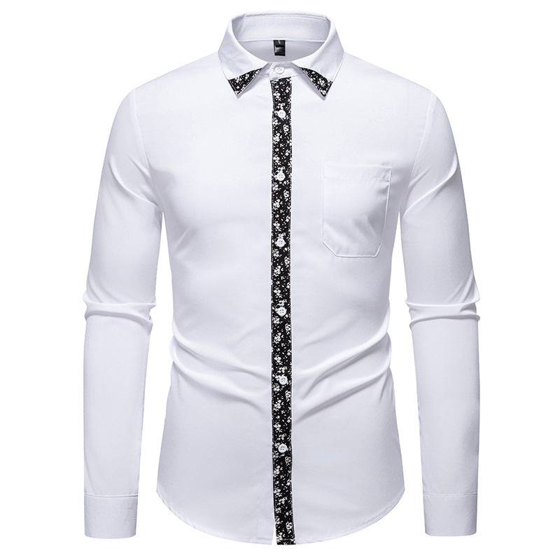 Street-wave Men's Floral Accent Long Sleeve Shirt - Breathable Comfort for Stylish Office Look