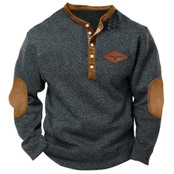 Streetwave Mens Pullover With Contrast Collar And Elbow Patches For Modern Style