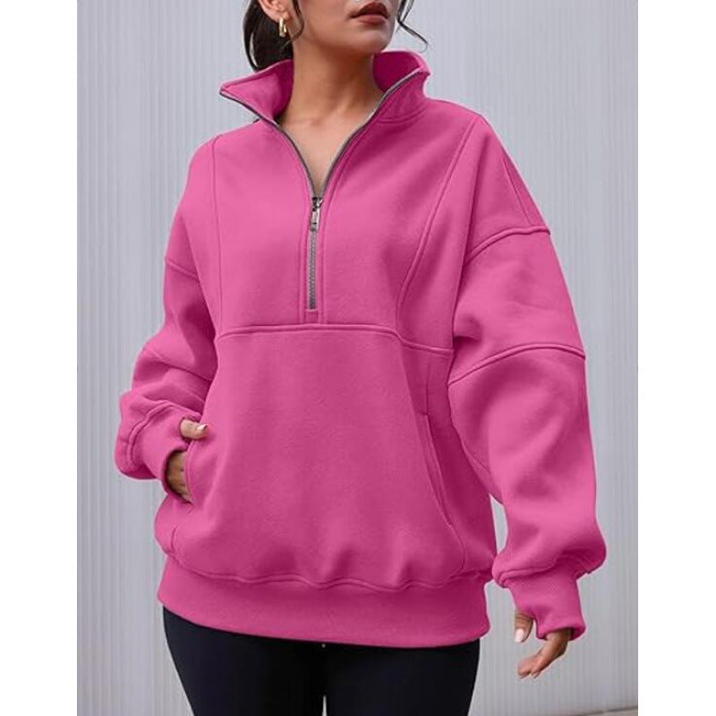 Street-wave Women's Oversized Half Zip Sweatshirt For Effortless Comfort And Style