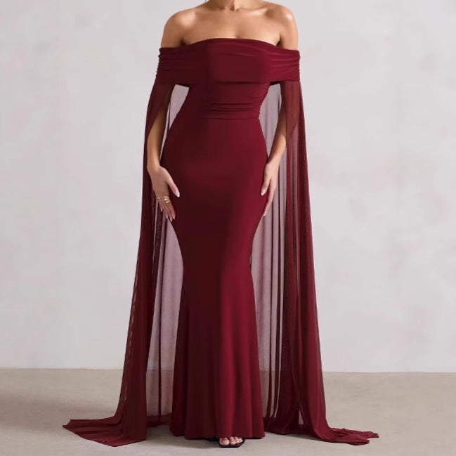 Off Shoulder Evening Dress With Flowing Sheer Cape Streetwave For Women FigureFlattering Gown