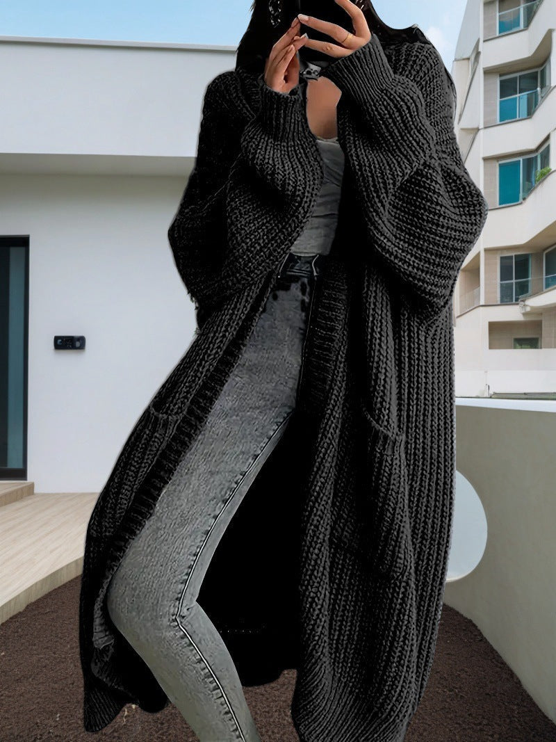 Street-wave Cozy Oversized Knit Cardigan For Women With Relaxed Fit And Large Pockets