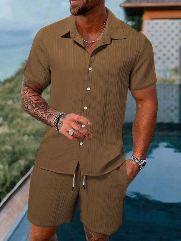 Street-Wave Mens Casual Cotton-Blend Shirt And Shorts Set Relaxed Fit Summer