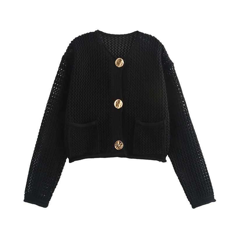 Streetwave Womens Knit Cardigan With Decorative Crochet Pattern For Stylish Comfort