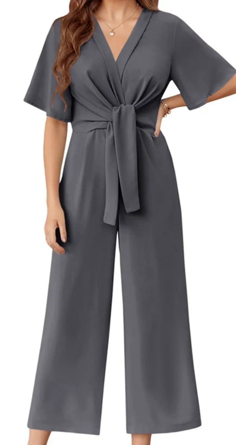 Street-Wave Wrap Jumpsuit For Women With Wide-Leg Silhouette And Waist Belt Elegant Versatile