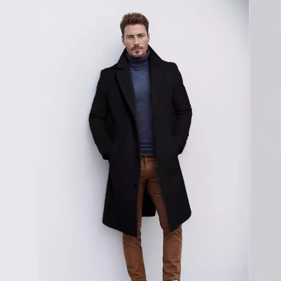 Men's Long Winter Coat Street-wave Elegant Wool Blend For Men, Ultimate Warmth And Timeless Style