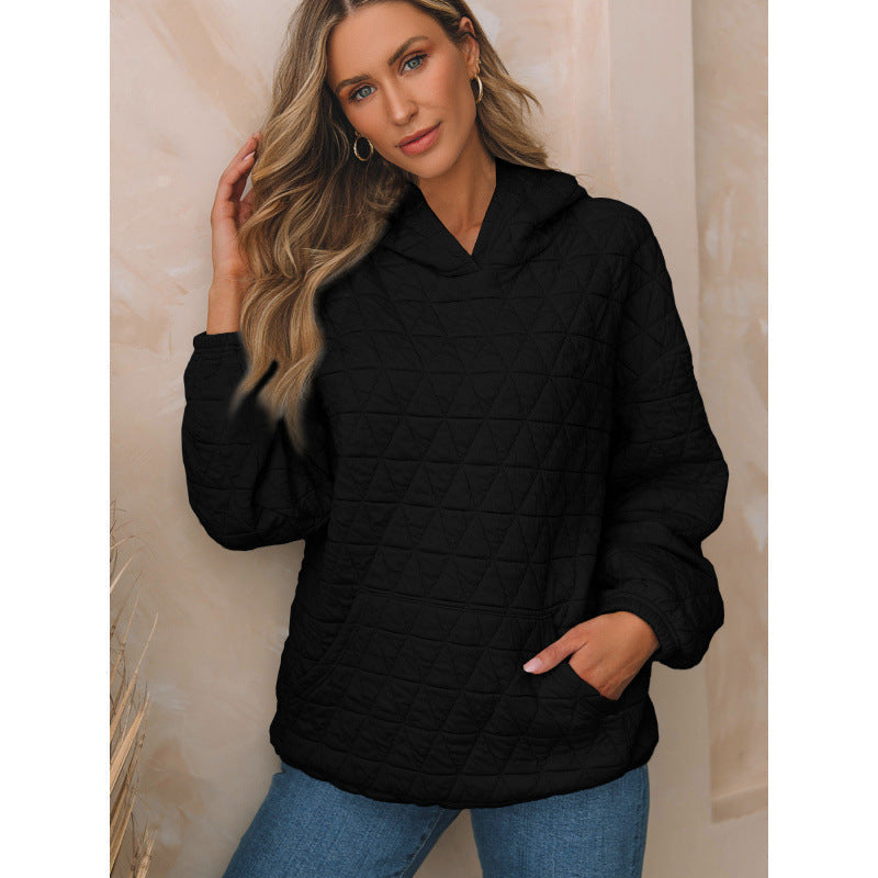Street-Wave Women's Quilted Hoodie With Pockets Cozy Warm