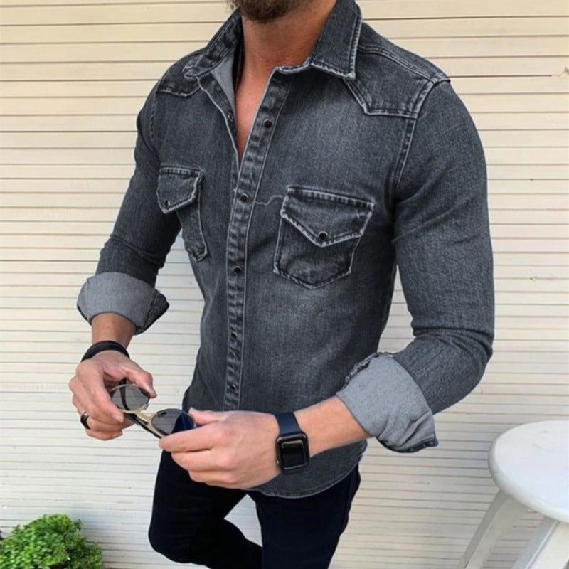 Mens Denim Shirt Streetwave Modern Fit With Practical Chest Pockets For Everyday Style