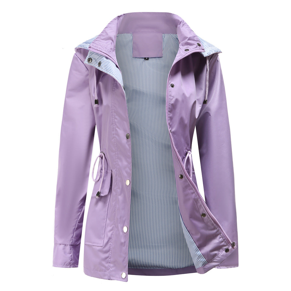 Street-wave Womens Waterproof Rain Jacket With Hood And Adjustable Drawstring Waist