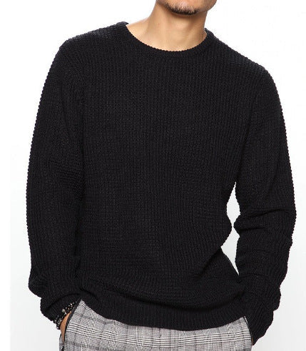Street Wave Mens Textured Knit Crewneck Sweater Cozy Versatile Casualwear For Him
