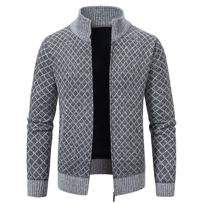 Street-wave Women's Knit Cardigan With Structured Pattern And High Collar Zip Front
