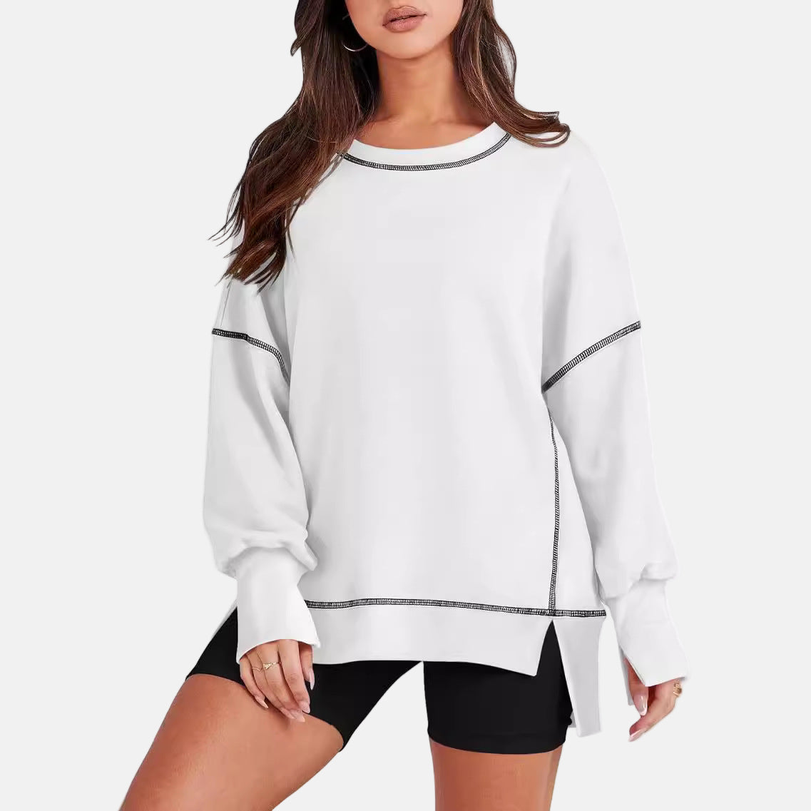 Oversized Sweatshirt Women Street Wave Relaxed Fit SideSlit
