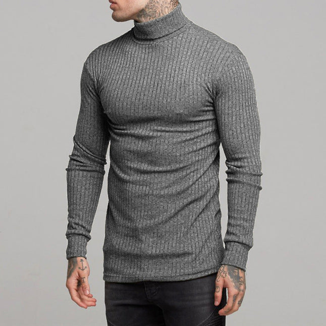 Street-Wave Men's Ribbed Roll-Neck Long-Sleeve Shirt Soft Stretch Cotton Comfort