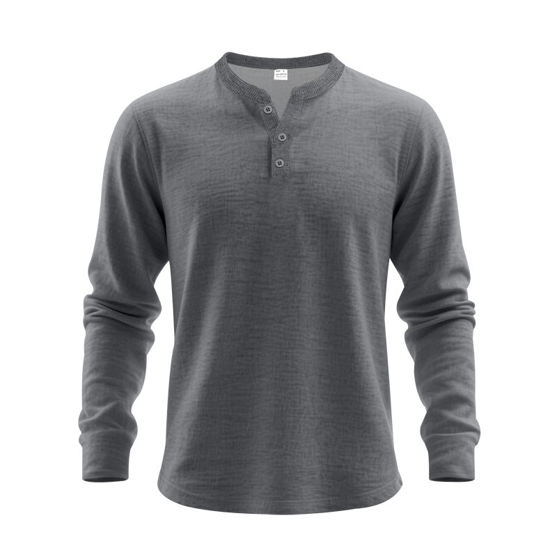 Street-Wave Men's Long Sleeve Henley Shirt in Soft Cotton Blend for Everyday Comfort and Style