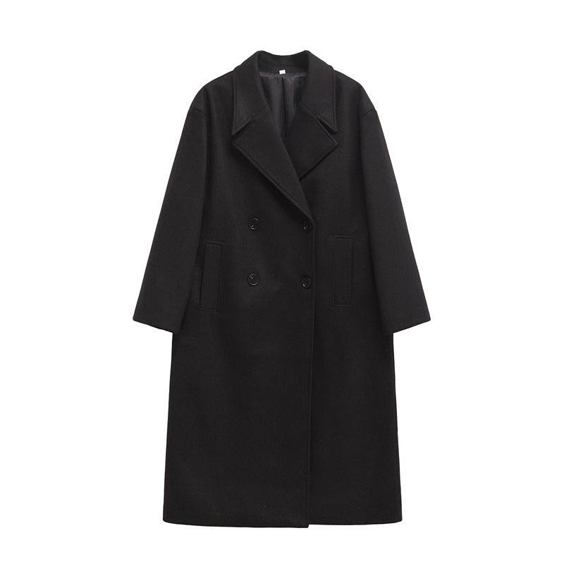 Street-Wave Plus Size Double-Breasted Wool Coat For Women - Elegant Oversized Winter Essential