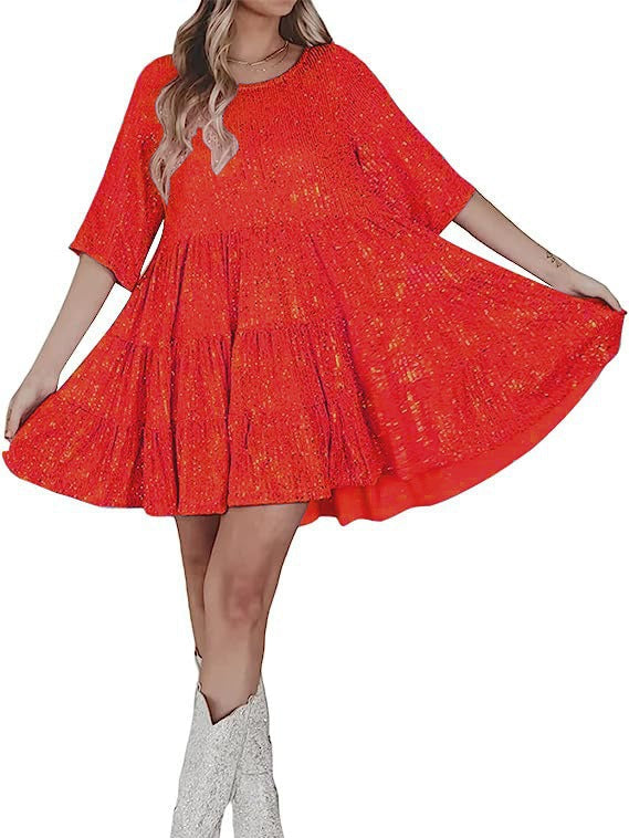 Street-Wave Sequin Blouson Dress For Women Festive Glam Loose Fit Comfort Party Ready