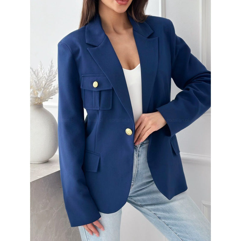Street Wave Womens Double Breasted Tailored Blazer With Pocket Detail For Chic Office Style