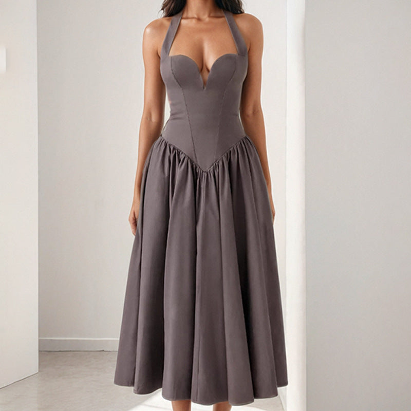 Street-Wave Halterneck Satin Midi Dress Open Back For Women