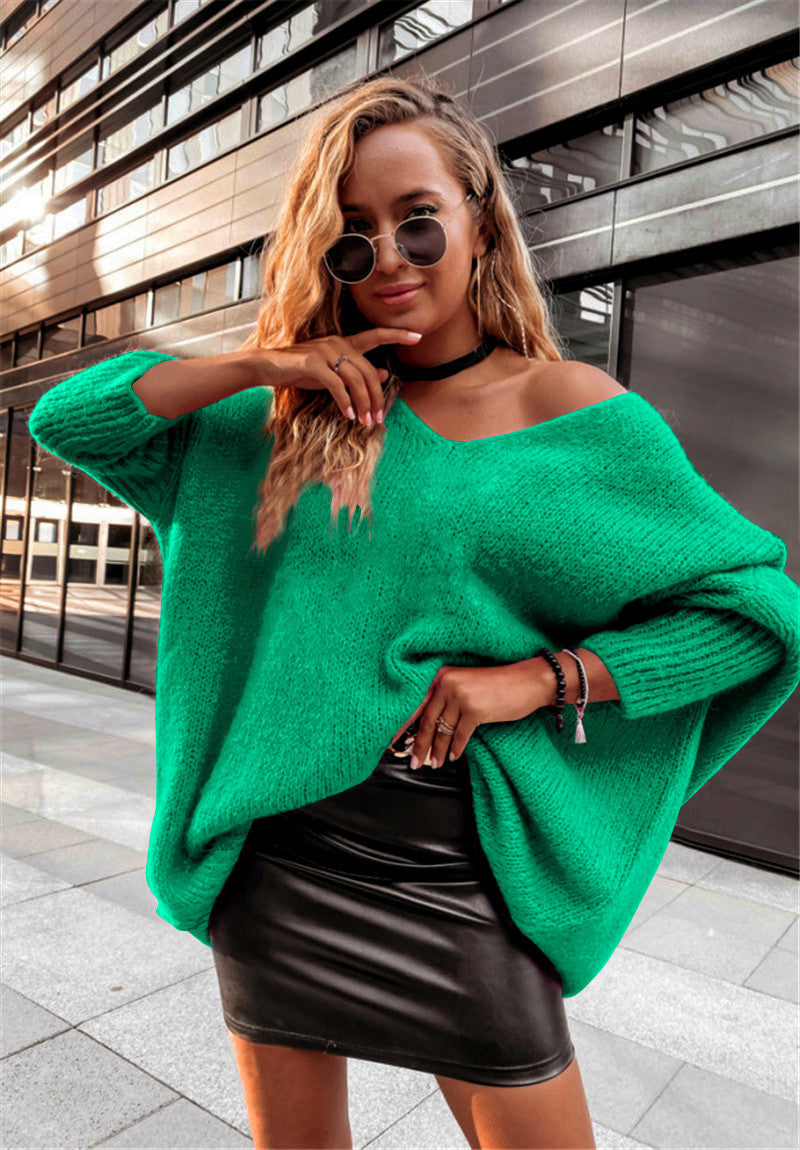 Street-Wave V-Neck Knit Sweater With Elegant Comfort And Speckled Pattern For Fashion-Forward Women