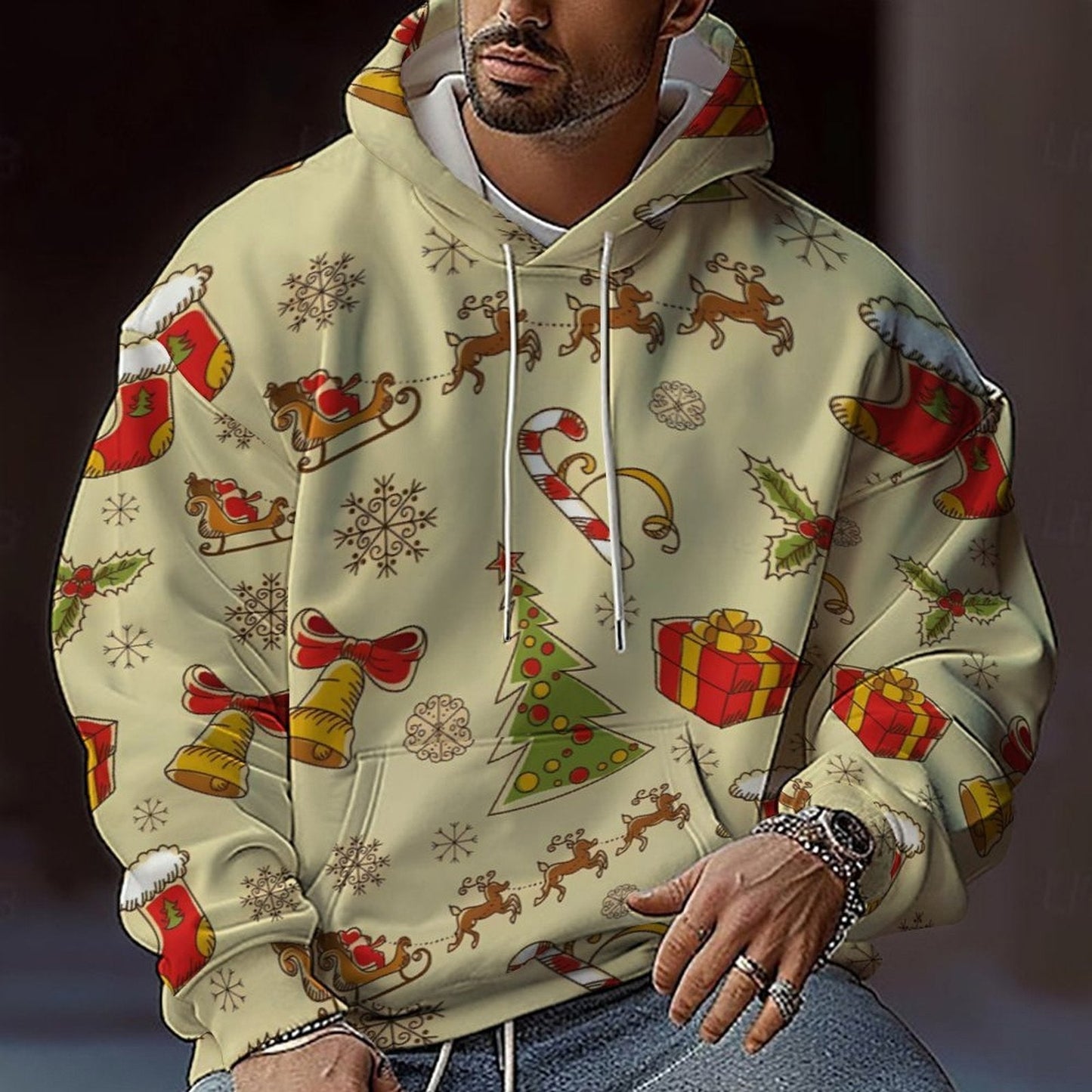 Street-wave Mens Christmas Hoodie With Colorful Graphic Design And Comfortable Fit For Him