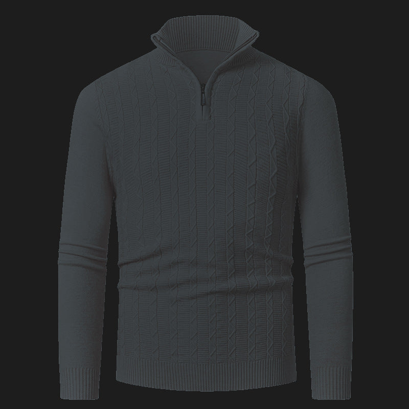 Street-Wave Men's Zip Collar Cable Knit Sweater Warm Breathable Modern Knitwear for Men