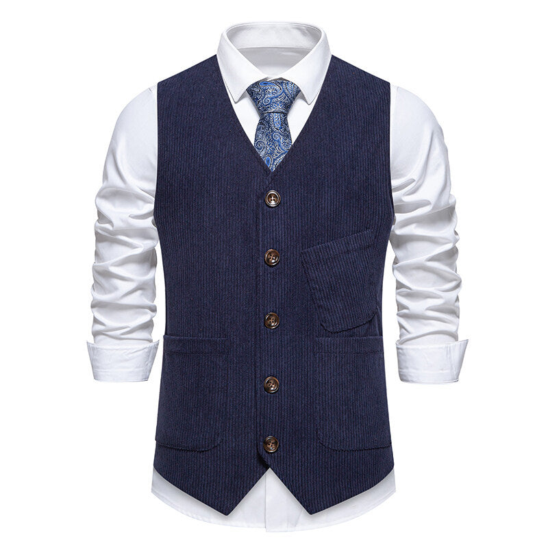Elegant Mens Corduroy Vest With Practical Pockets And Textured Design By Street-wave For Formal Occasions