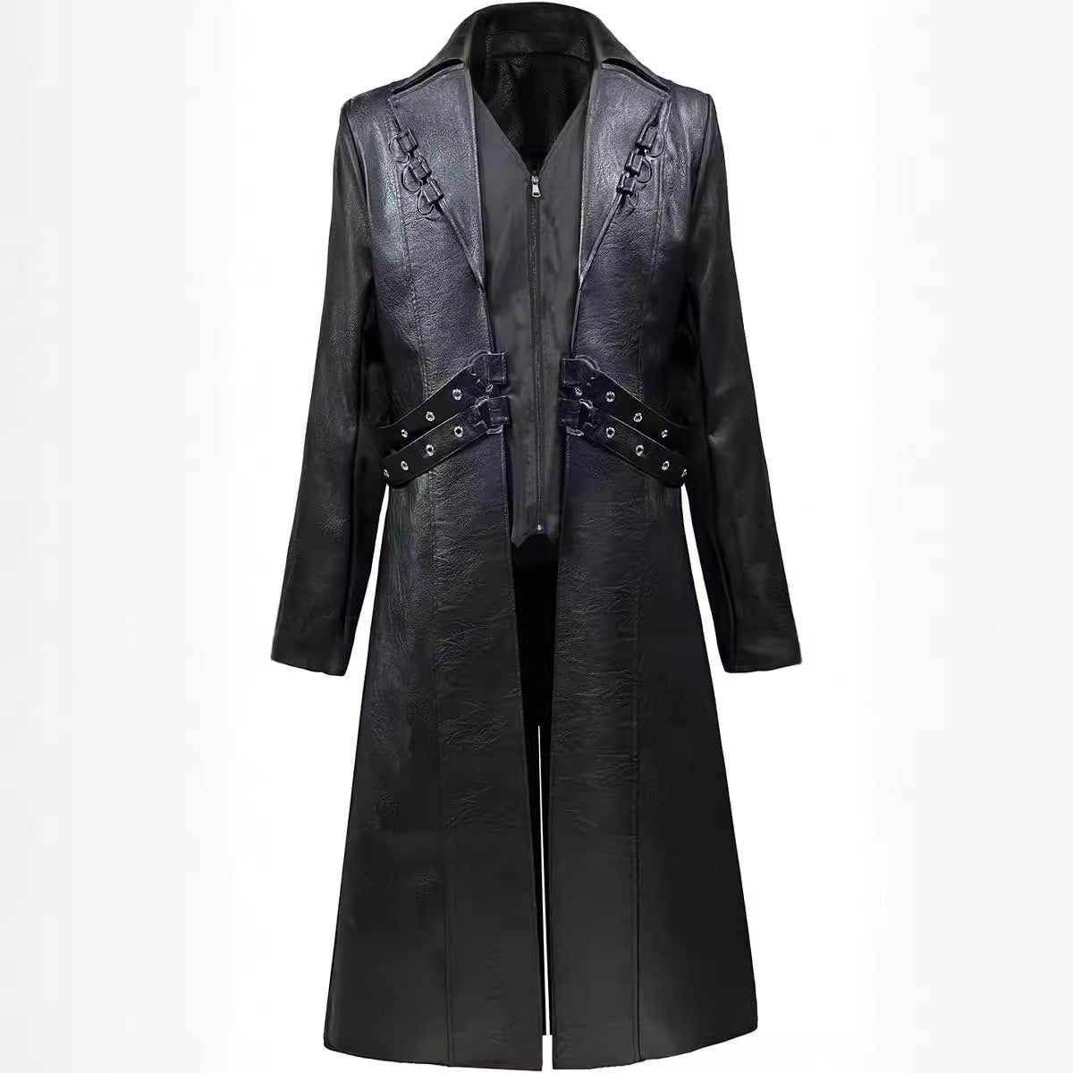 Street-Wave Women Leather Trench Coat With Lined Interior, Elegant Long Coat For Sophisticated Style
