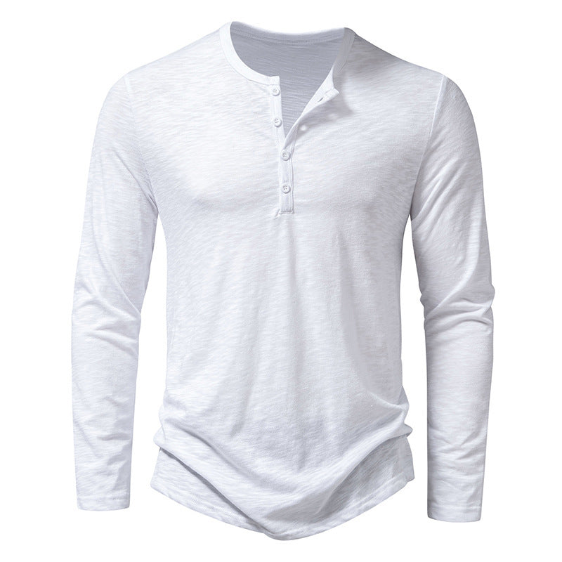 Street-wave Men Long Sleeve Henley Shirt With Button Placket Comfort Fit Everyday Casual