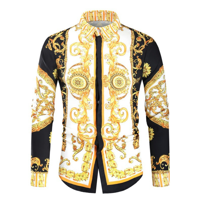 Street-wave Men's Luxury Baroque Shirt With Impressive Ornate Print for Fashion-Forward Men