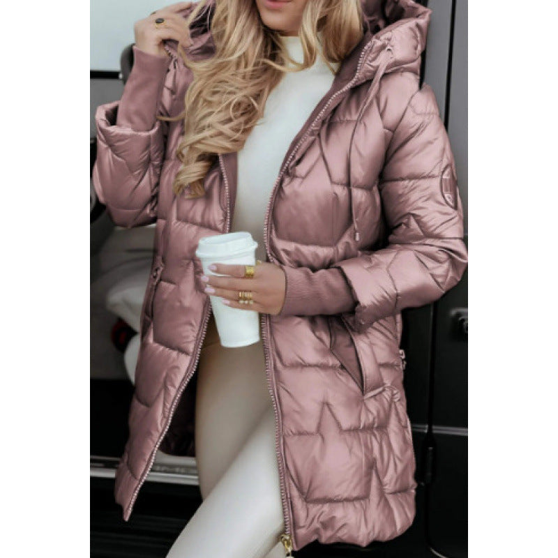 Street-wave Women Longline Quilted Coat With Removable Hood Lining And Side Zip Pockets Stylish Winter Essential