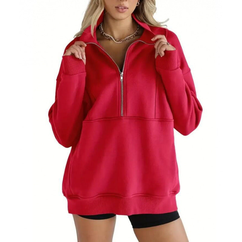 Street-wave Women's Oversized Half Zip Sweatshirt For Effortless Comfort And Style