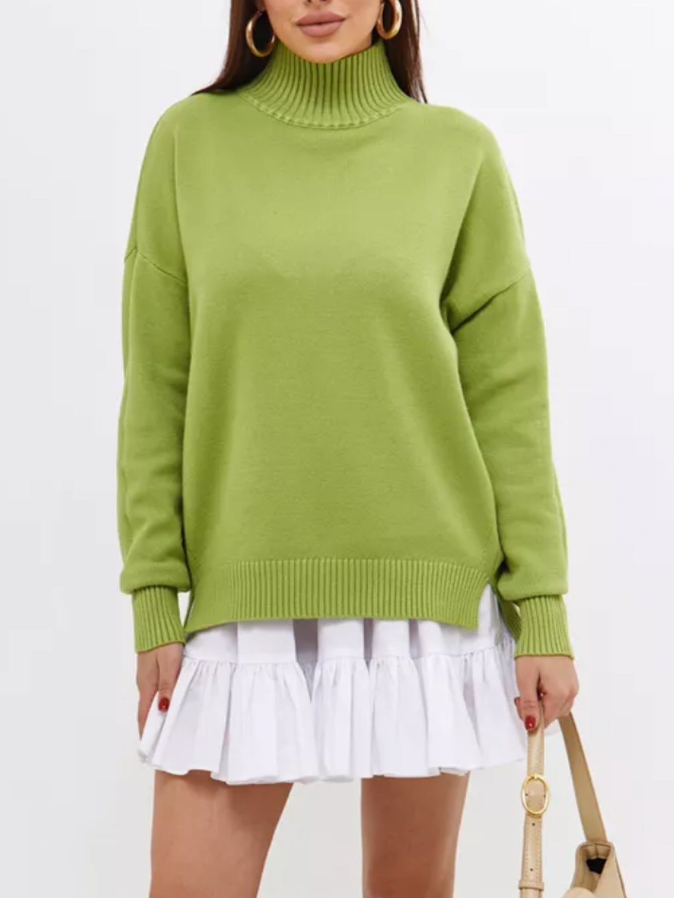 Street Wave Oversized Ribbed Knit Pullover For Women With Effortless Dropped Shoulders And Semi High Neck