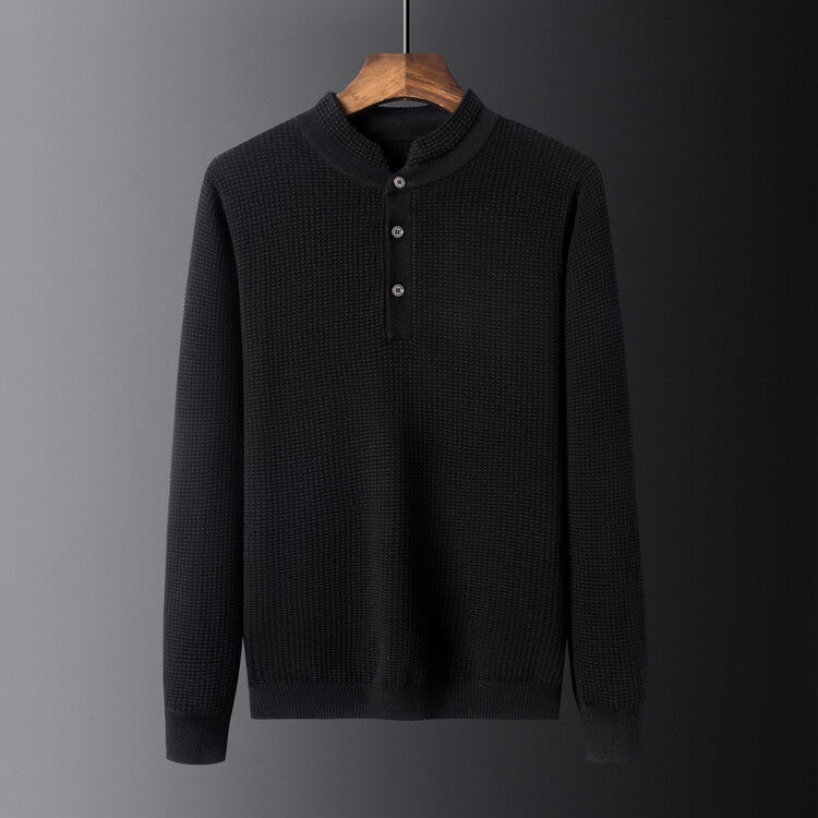 Streetwave Mens Structured Knit Pullover Button Placket