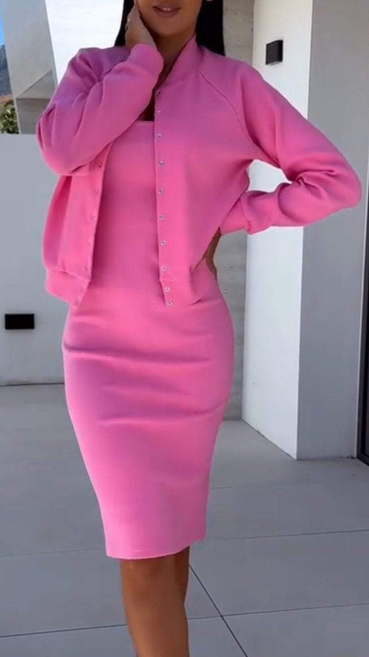 Streetwave Womens Sweat Dress And Jacket Set Chic Figure Flattering Fit Comfortable Stretch For Office To Evening Wear