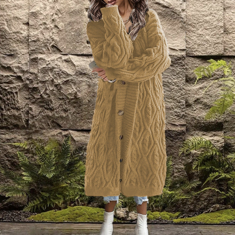 Street-Wave Women's Cable Knit Coat With Intricate Cable Pattern Elegant Winter Outerwear For Fashionable Women