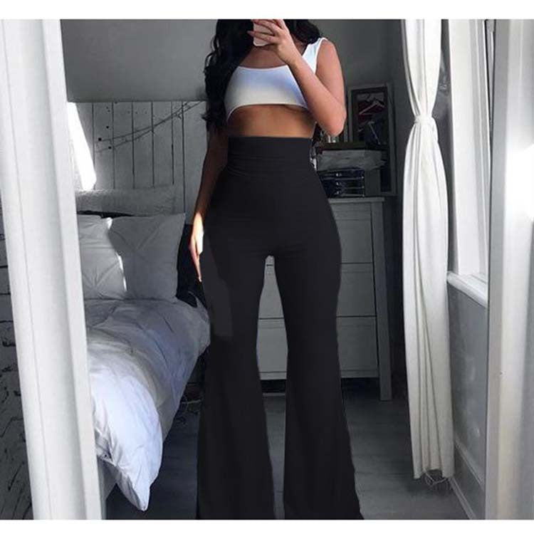 Street Wave High Waisted Flared Pants for Women with Elastic Waistband and Comfortable Fit