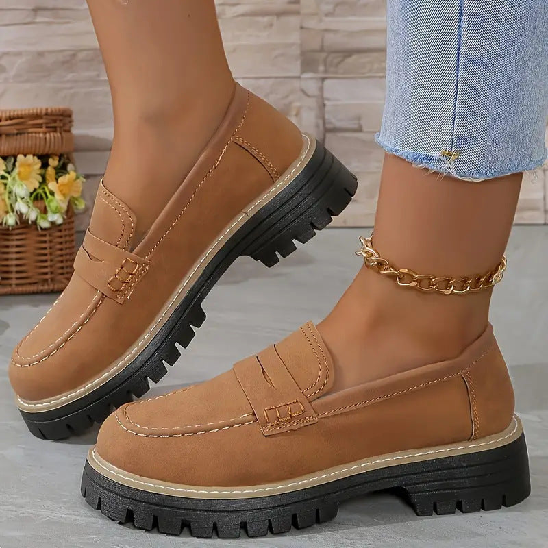 Heidi Mode Women Loafers With Thick Sole And Comfortable Slip On Design British Style Fashion