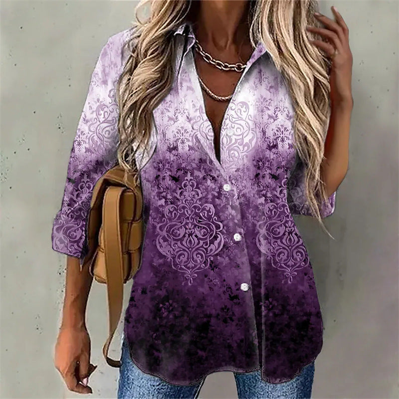 Street-wave Women's Fashion Shirt with Gradient Ombre Pattern for Chic Everyday Comfort