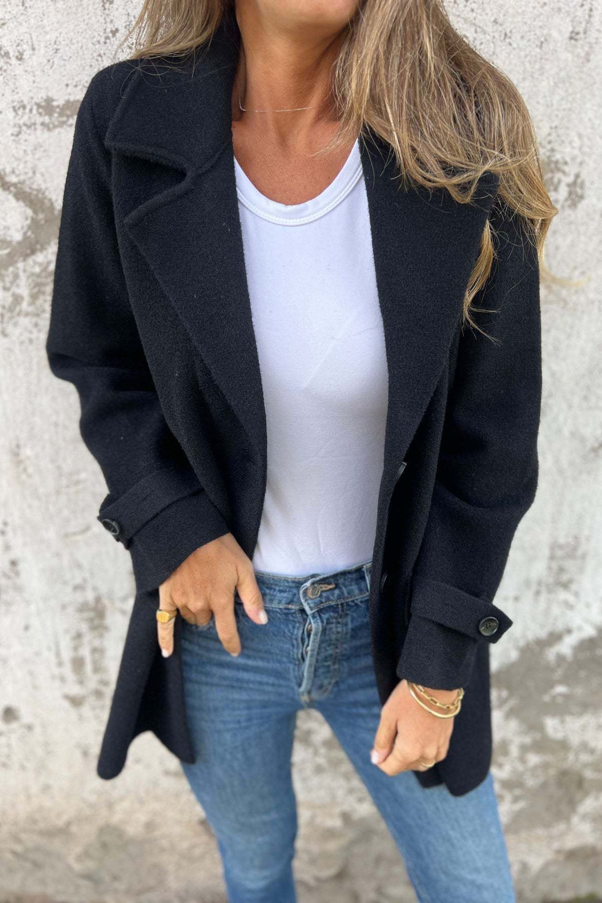 Street-Wave Wool Cardigan Coat With Lapel Collar And Fake Pocket Detail For Women Cozy Warmth