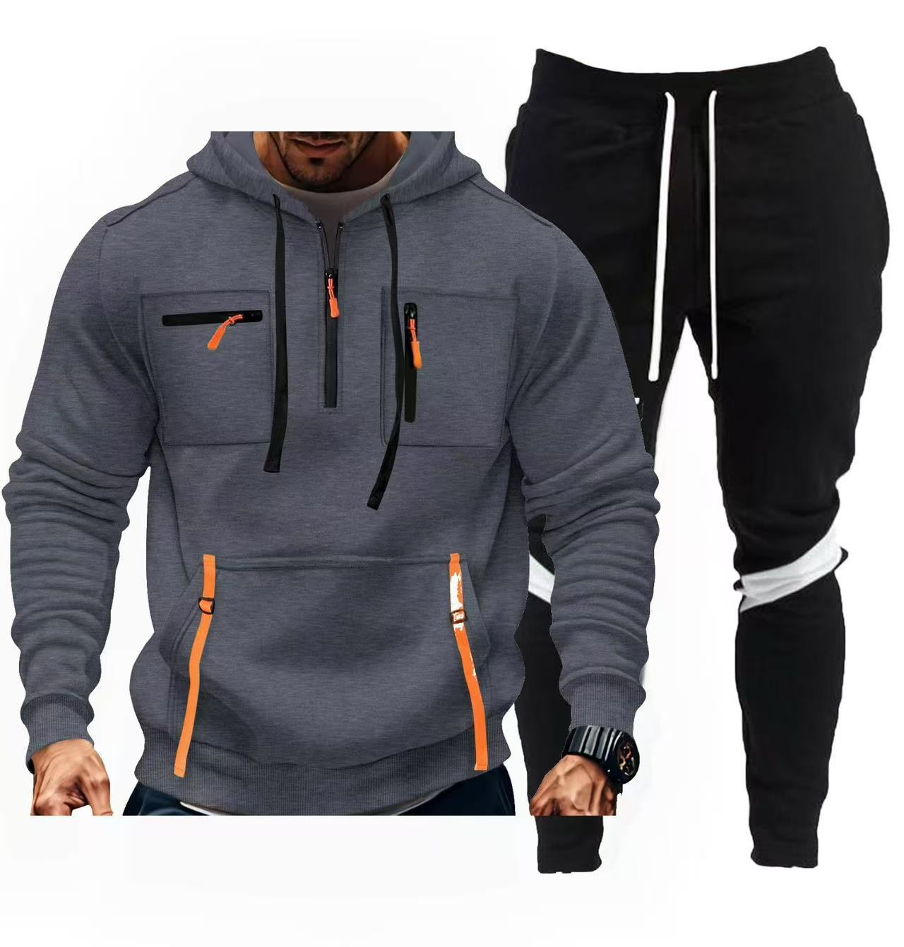 Street-wave Men's Athletic Hoodie And Jogger Set With Neon Zippers For Active Lifestyles