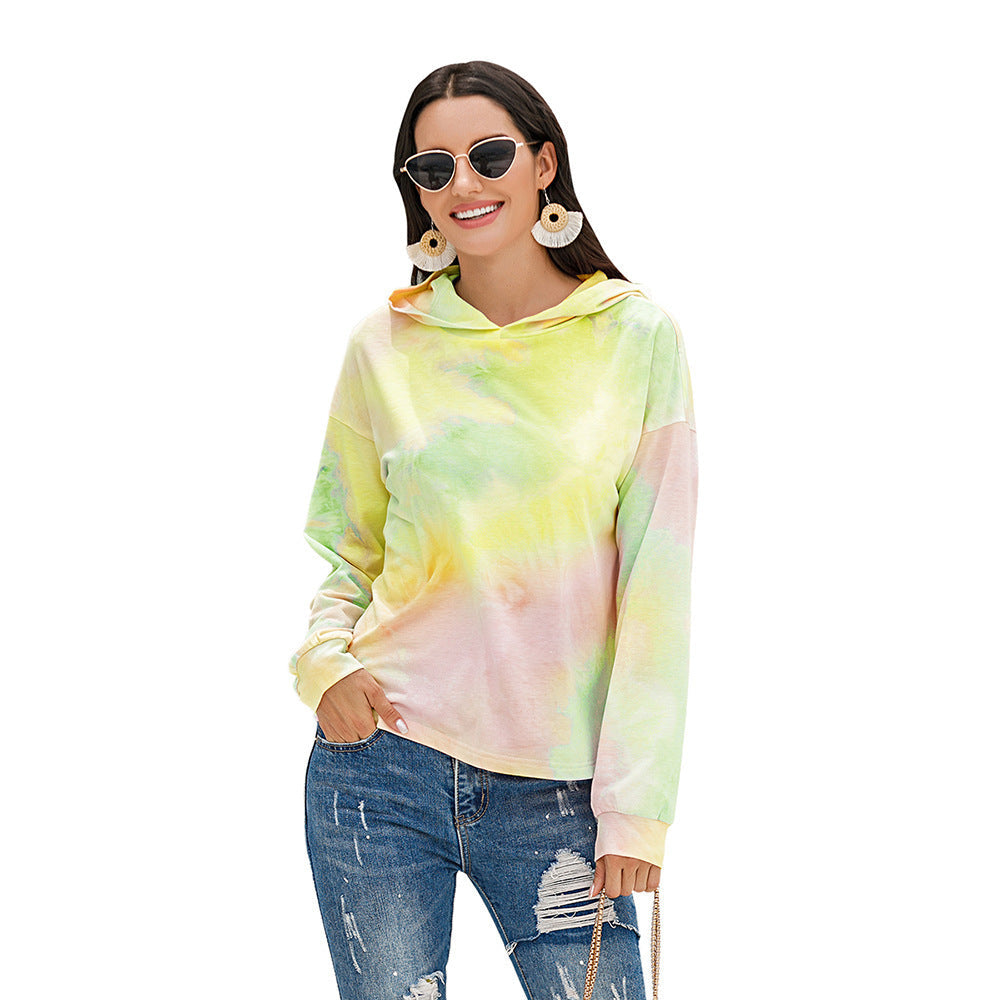 Street-wave Tie-Dye Hoodie Pullover For Women Soft Breathable Relaxed-Fit Casual Sweatshirt