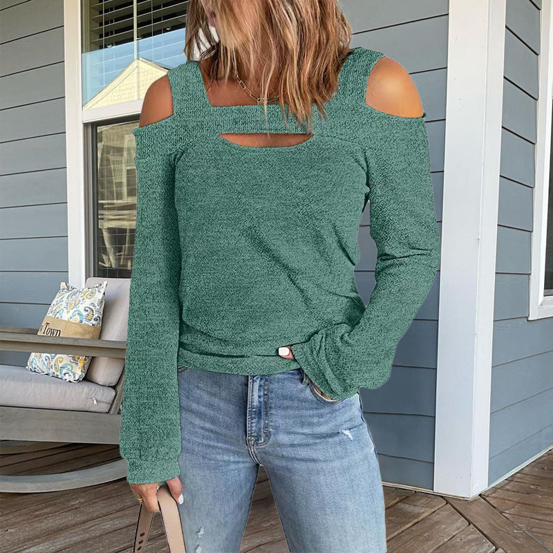Street-Wave Cold Shoulder Long Sleeve Top With Cutout Details For Trendy Women Everyday Wear