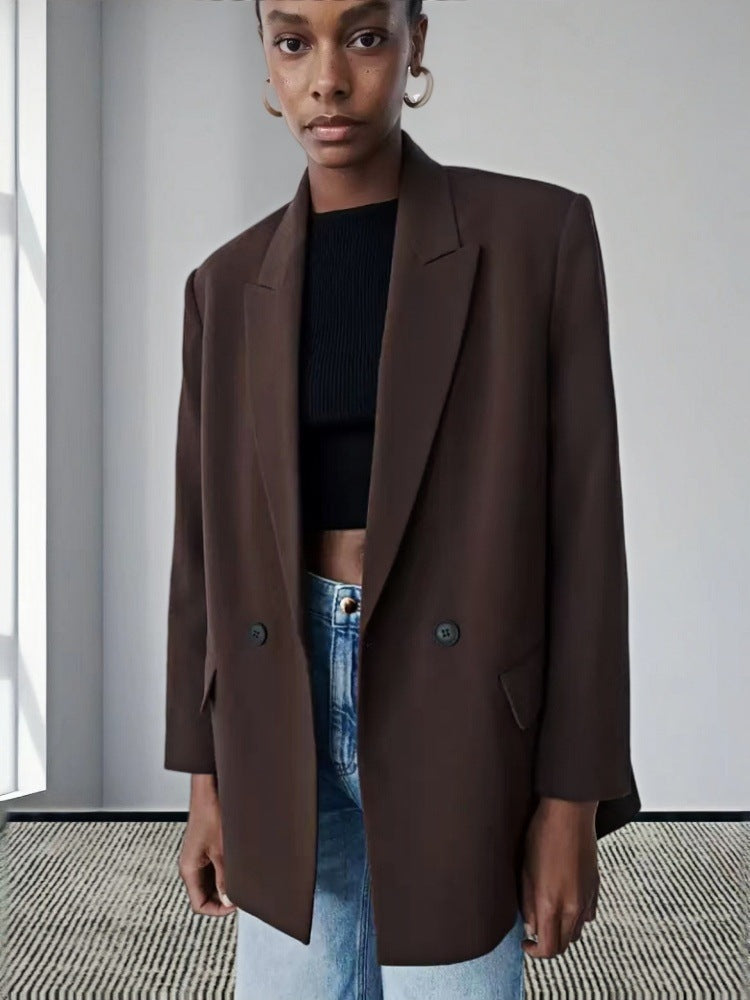 Street Wave Womens Oversized Blazer Elegant Double Breasted Design With Pockets For Modern Wardrobe