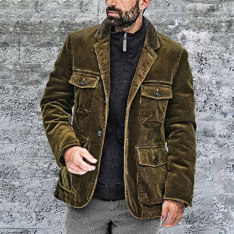 Street-wave Corduroy Jacket For Men With Practical Patch Pockets And Modern Cut Fit